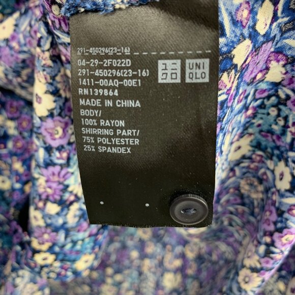 Uniqlo Dress Floral Print V Neck Button Down Front 3/4 Sleeve - Picture 8 of 12